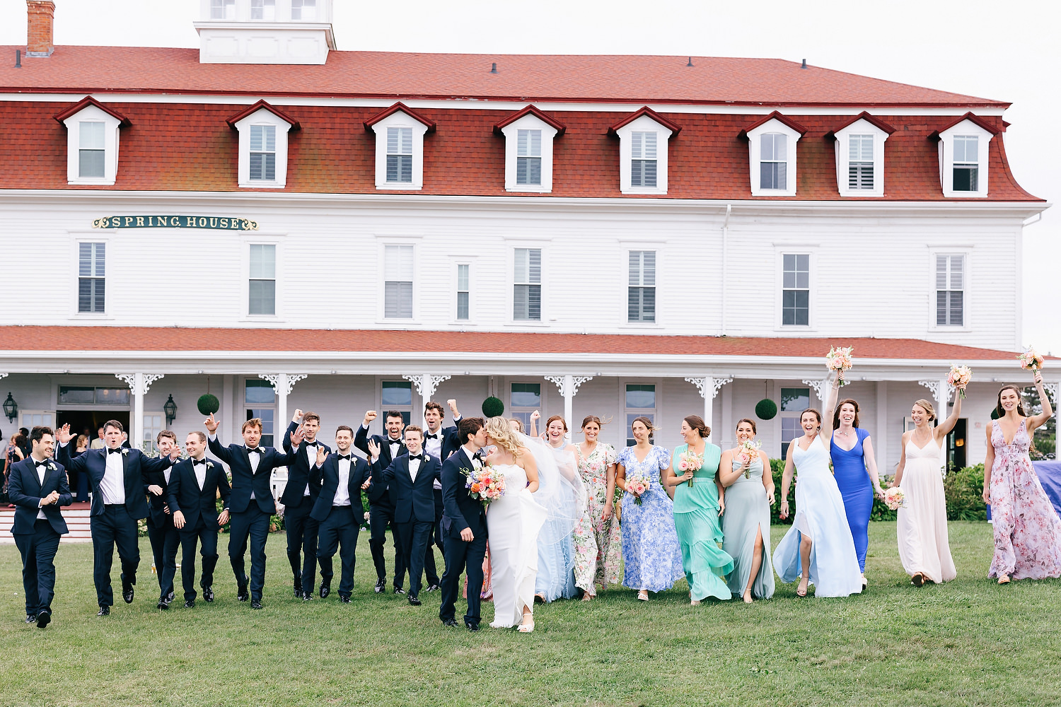 35 Best Rode Island Wedding Venues - The Bridal Pary poses at the Spring House