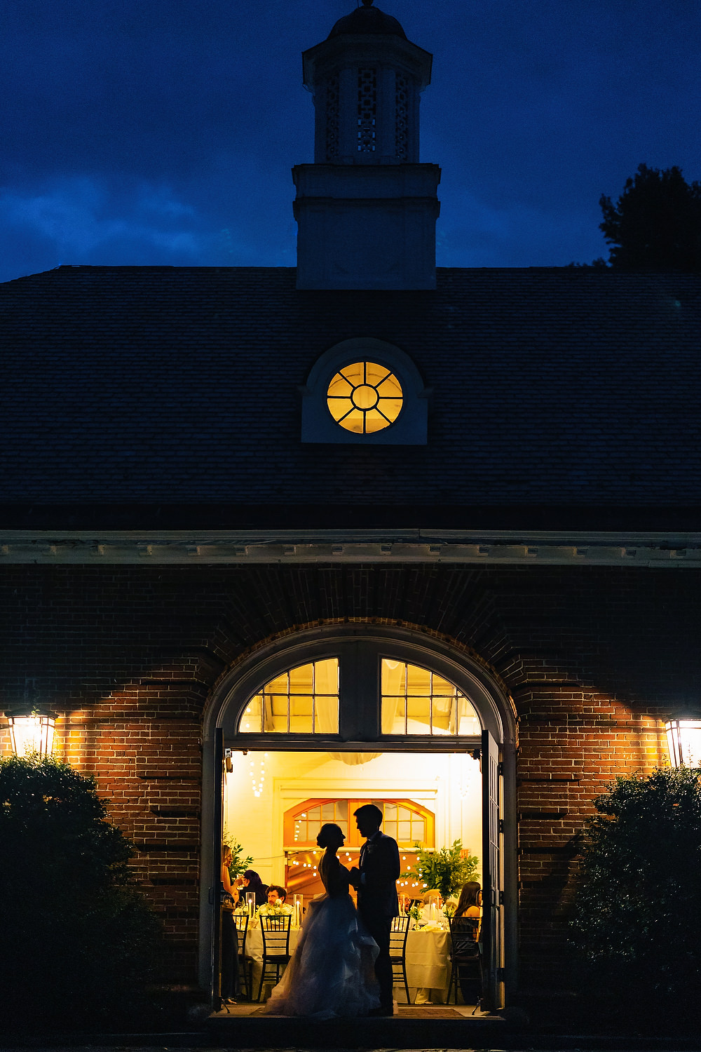 Gardens at Elm Bank wedding photos - The couple is posing for the night shot