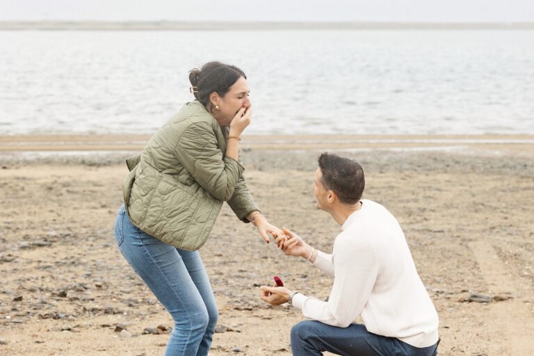 Duxbury Beach Engagement Photos - The couple is excited about the proposal