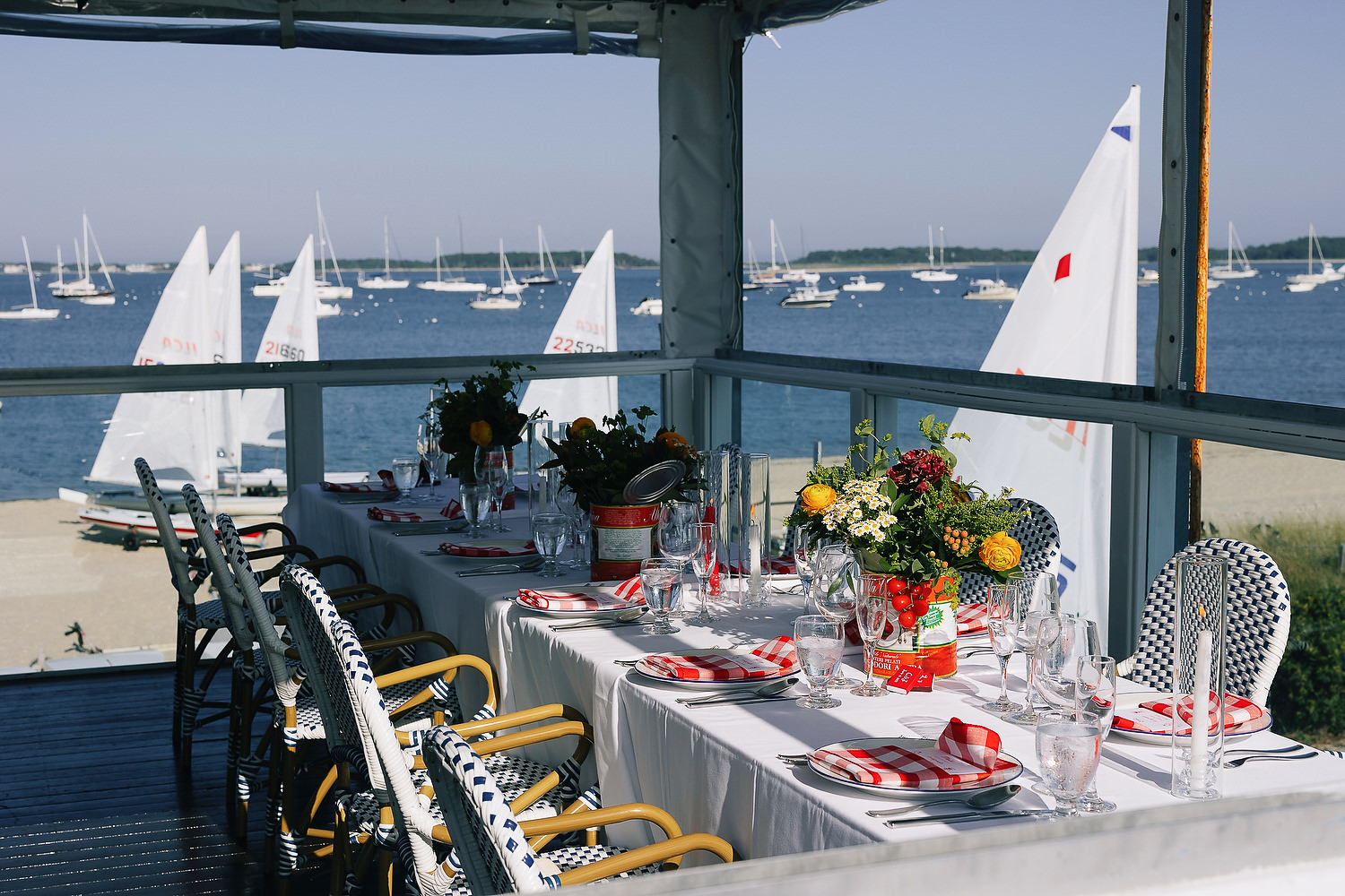 Rehearsal dinner table setting at Hyannis Yacht Club