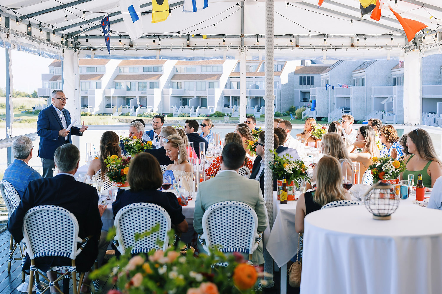 Hyannis Yacht Club waterfront view during rehearsal dinner on Cape Cod