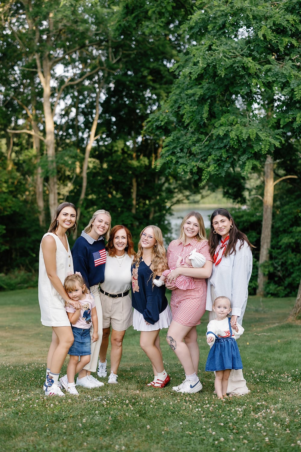 Film-style portrait of family standing together