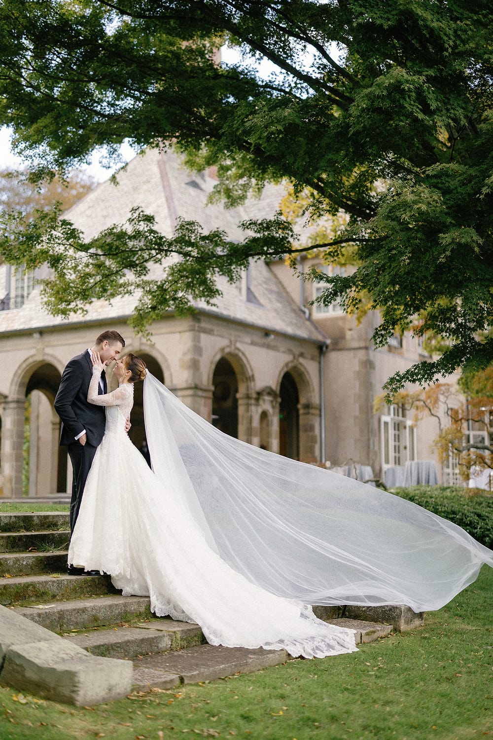 Film portrait of Megan and Jared in the garden of Glen Manor House
